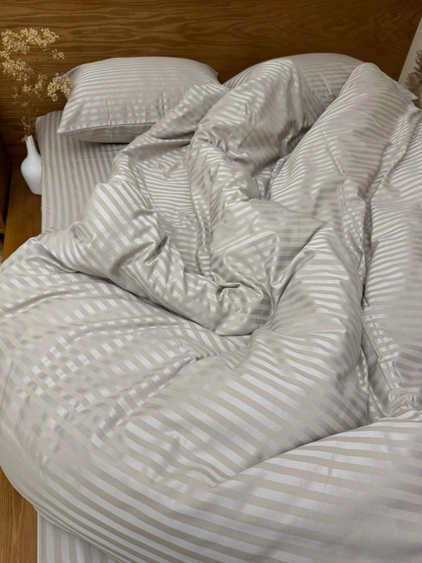 Beige Stripe Set Bedsheet + Duvet cover