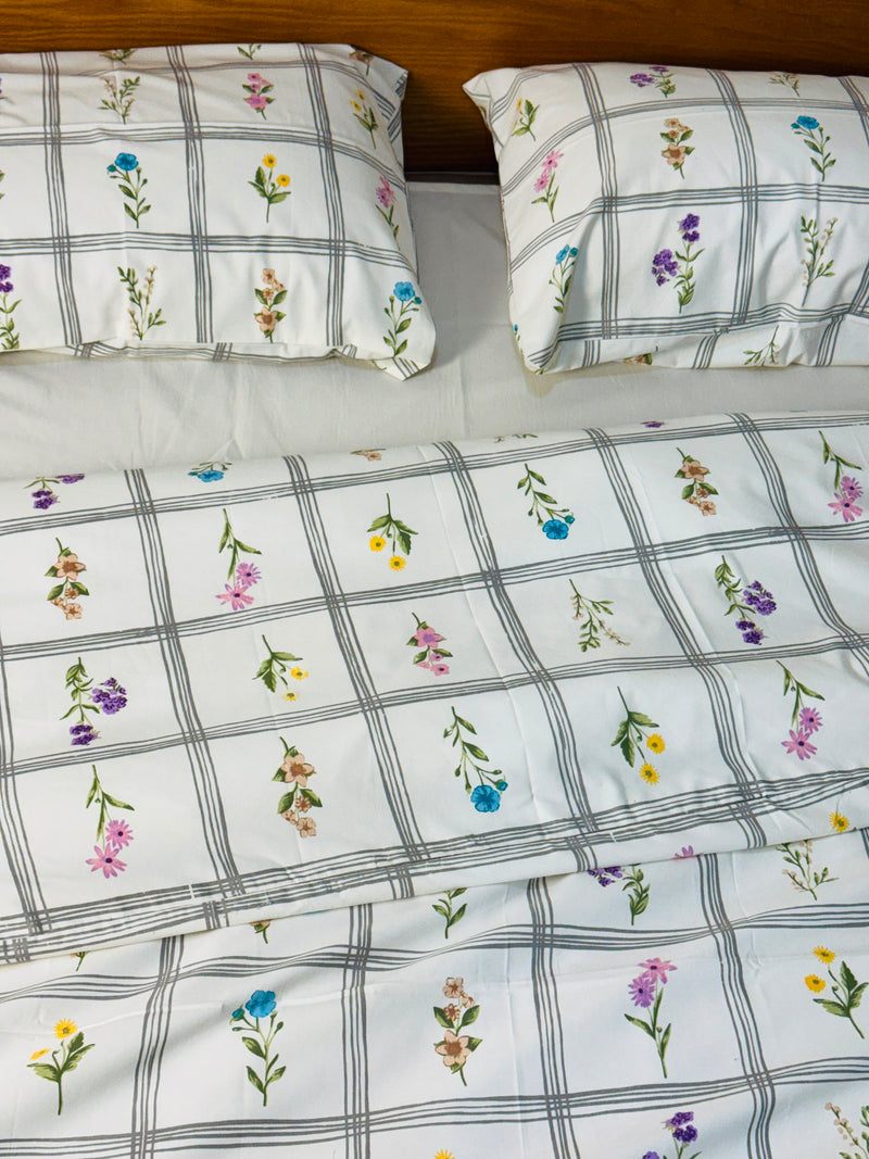 Flora & Grid Duvet Cover